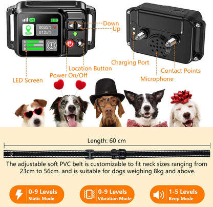 2025 Upgrade Pet GPS Wireless Electronic Fence Dog Fence and Barking Stopper, Dog Trainer Training Electric Shock Collar