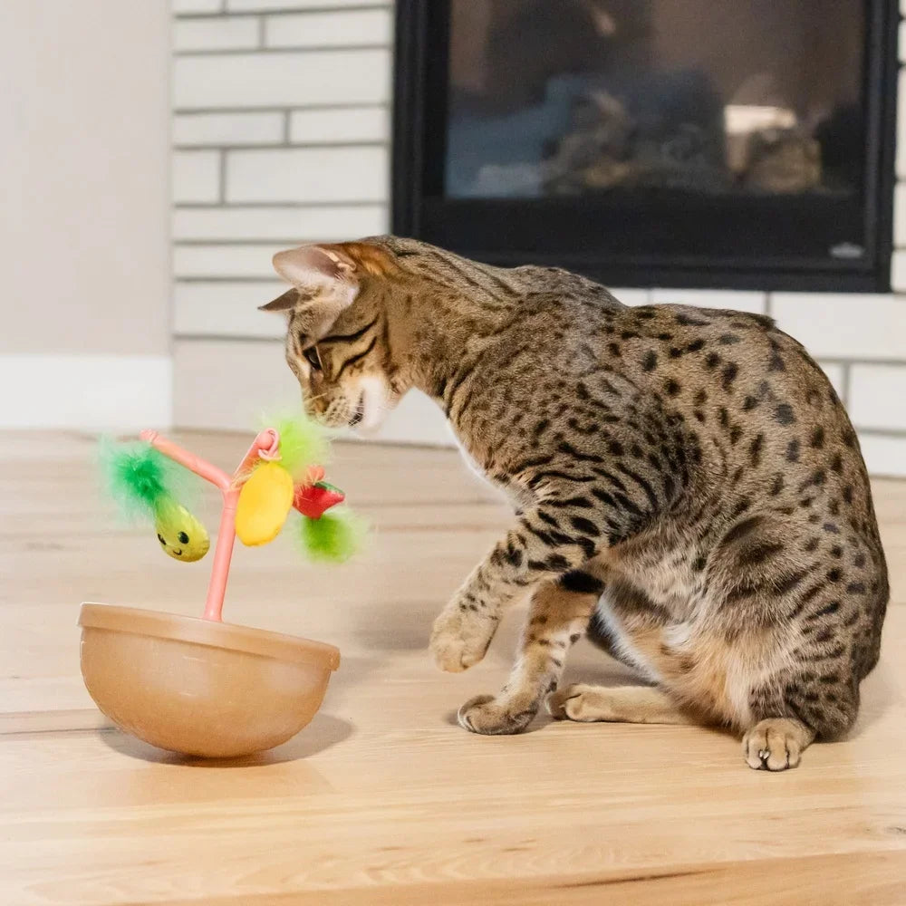 Wobbling Cat Toy Fruit Bowl with 5 Interactive Catnip Toys, Jingle Ball Plush Flingers Indoor Entertainment For Cats
