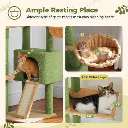 Cactus Cat Tree Tower,  Floor to Ceiling Cat Tower ,Adjustable Height with Cat Condo, Cozy Hammock and Scratching Post
