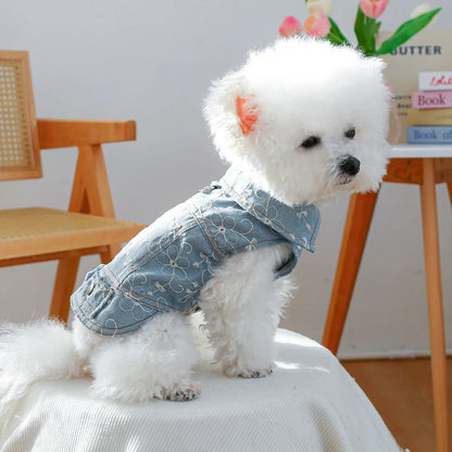 Denim Doggie Pet Jacket, Sleeveless Vest, Jeans Coat, Autumn or Spring Wear,  Apparel For Small, Medium, Dogs or  XS XL sizes for Cat or Puppy