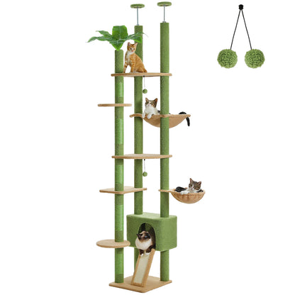 Cactus Cat Tree Tower,  Floor to Ceiling Cat Tower ,Adjustable Height with Cat Condo, Cozy Hammock and Scratching Post