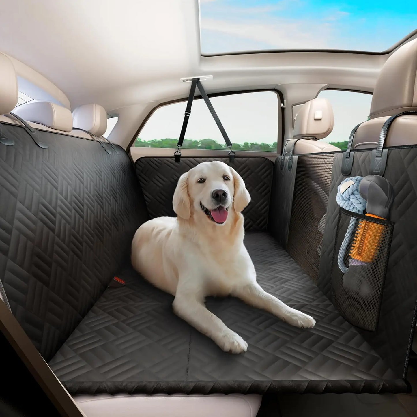 Car Rear Seat Dog Seat Cover, Hard Bottom, Rear Seat Extender, Load-Bearing 400 Pounds, Heavy-Duty Anti-Scratch, Washable Dog Hammock for Cars and Suvs