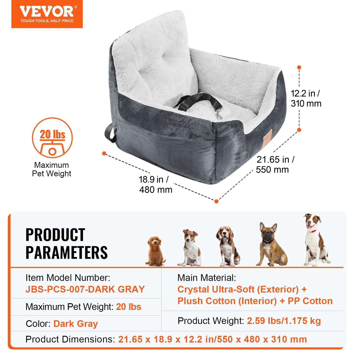 Dog Car Seat Waterproof Dog Booster Seat, Pet Car Seat with Clip-On Safety Leash, Car Bed for Medium or Large Dog