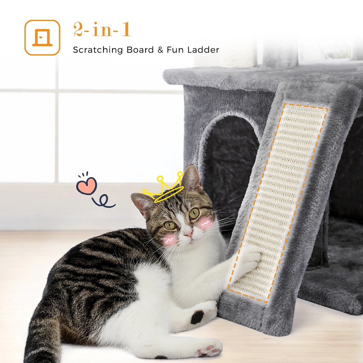 Large Cat Tree for Indoor Cats, Multi-Level Cat Tower with Sisal Scratching Post, 2 Spacious Condo, Cat Scratching Pad