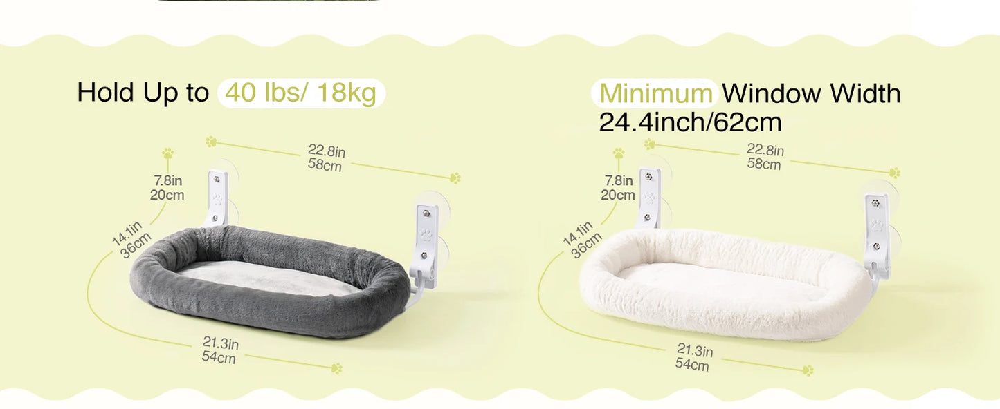 Foldable Cat Window Perch with 4 Strong Suction Cups, Cordless Cat Window Hammock Removable Soft Cover White Brown Green