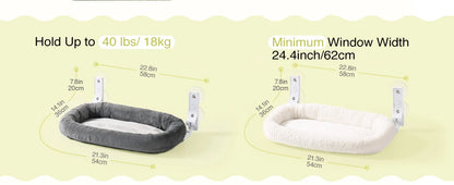 Foldable Cat Window Perch with 4 Strong Suction Cups, Cordless Cat Window Hammock Removable Soft Cover White Brown Green