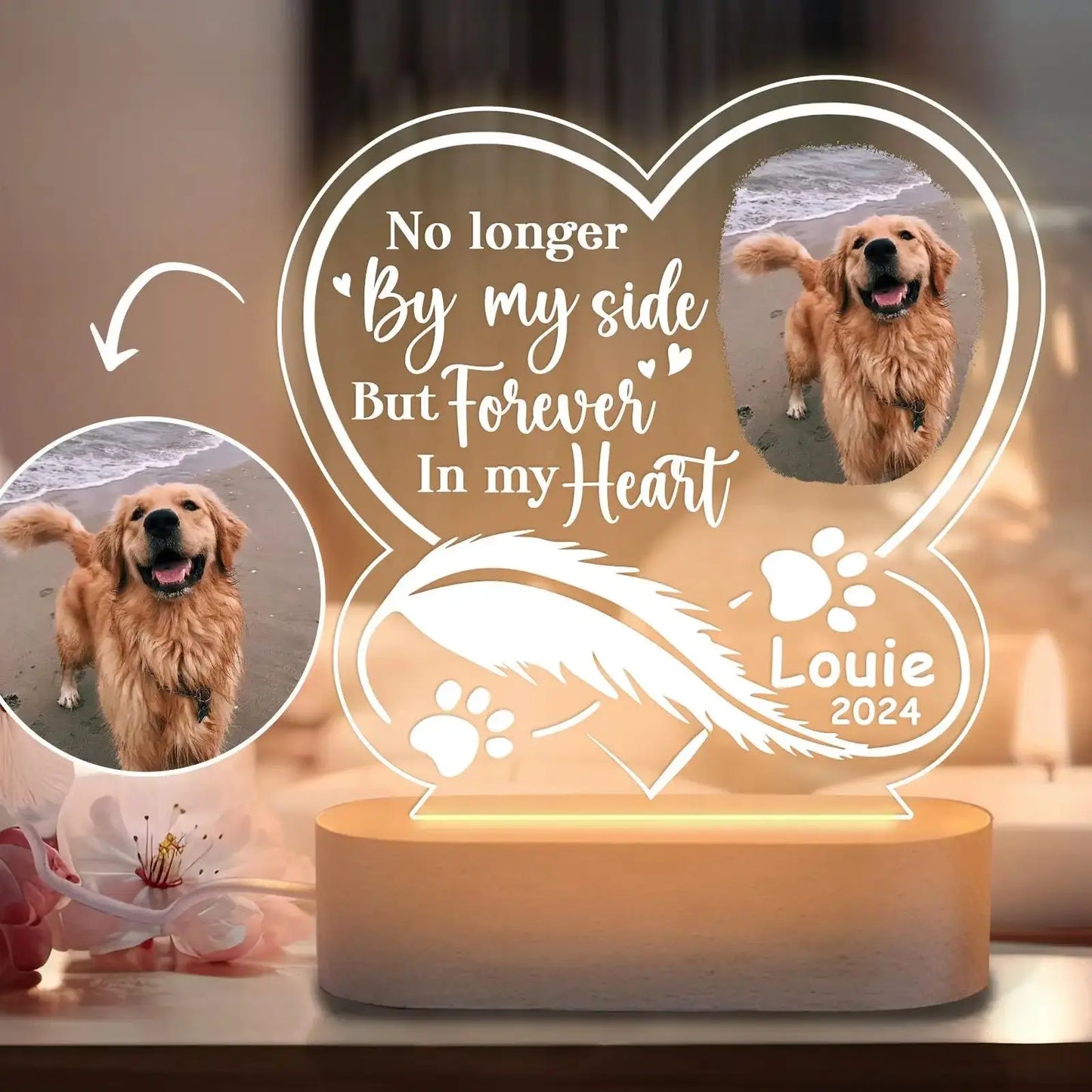 Custom Dog or Any Pet Photo Night Light, Pet Memoral Gift, Light Up Pet Memorial Plaque