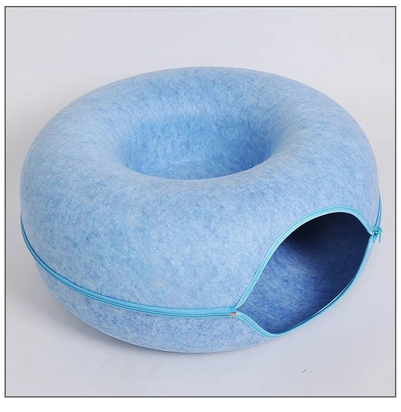 Donut Cat Bed with Interactive Tunnel , Felt Indoor Toys for Cats