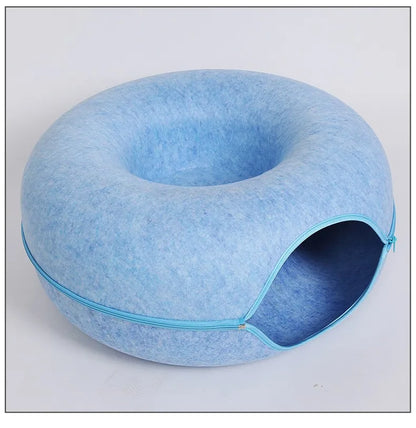 Donut Cat Bed with Interactive Tunnel , Felt Indoor Toys for Cats