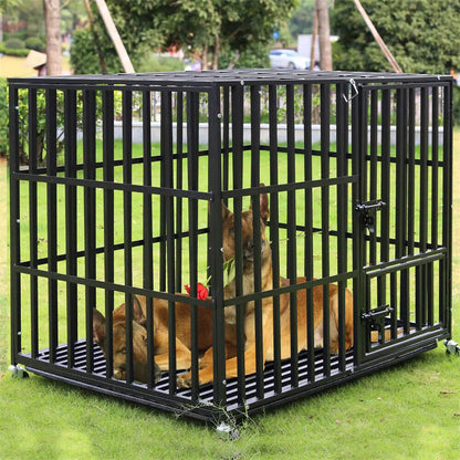 L XL XXL Heavy Duty Metal Dog Crate with 4 Lockable Wheels, 3 Doors and Removable Tray