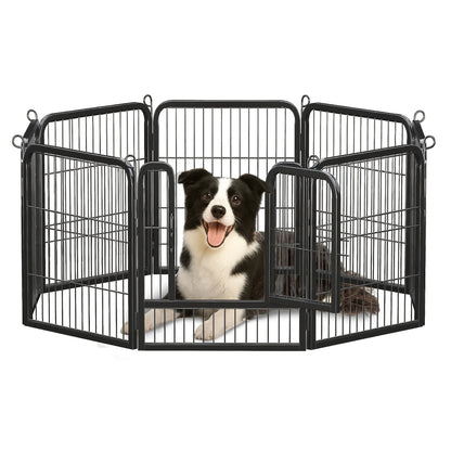 Dog Playpen with Door, Outdoor/Indoor Foldable Metal Pet Fence, Heavy Duty Exercise Pen for Yard, RV Camping