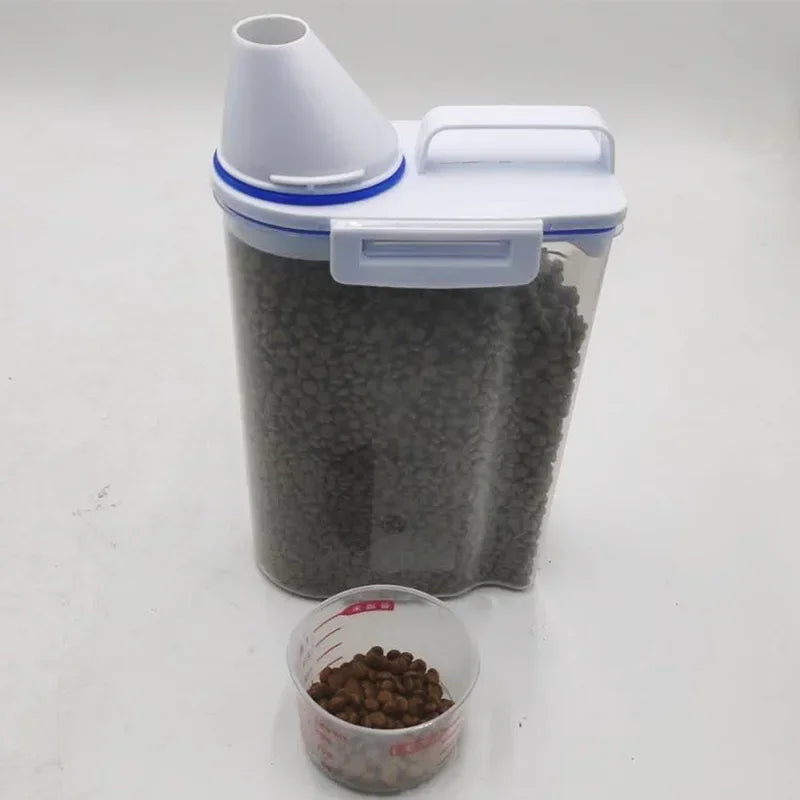 1.5kg/2kg Dog or Cat Food  Plastic Storage Tank with Measuring Cup, Container Moisture-proof Sealed Jar