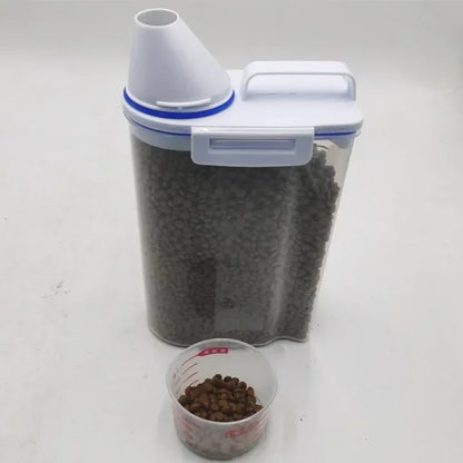 1.5kg/2kg Dog or Cat Food  Plastic Storage Tank with Measuring Cup, Container Moisture-proof Sealed Jar