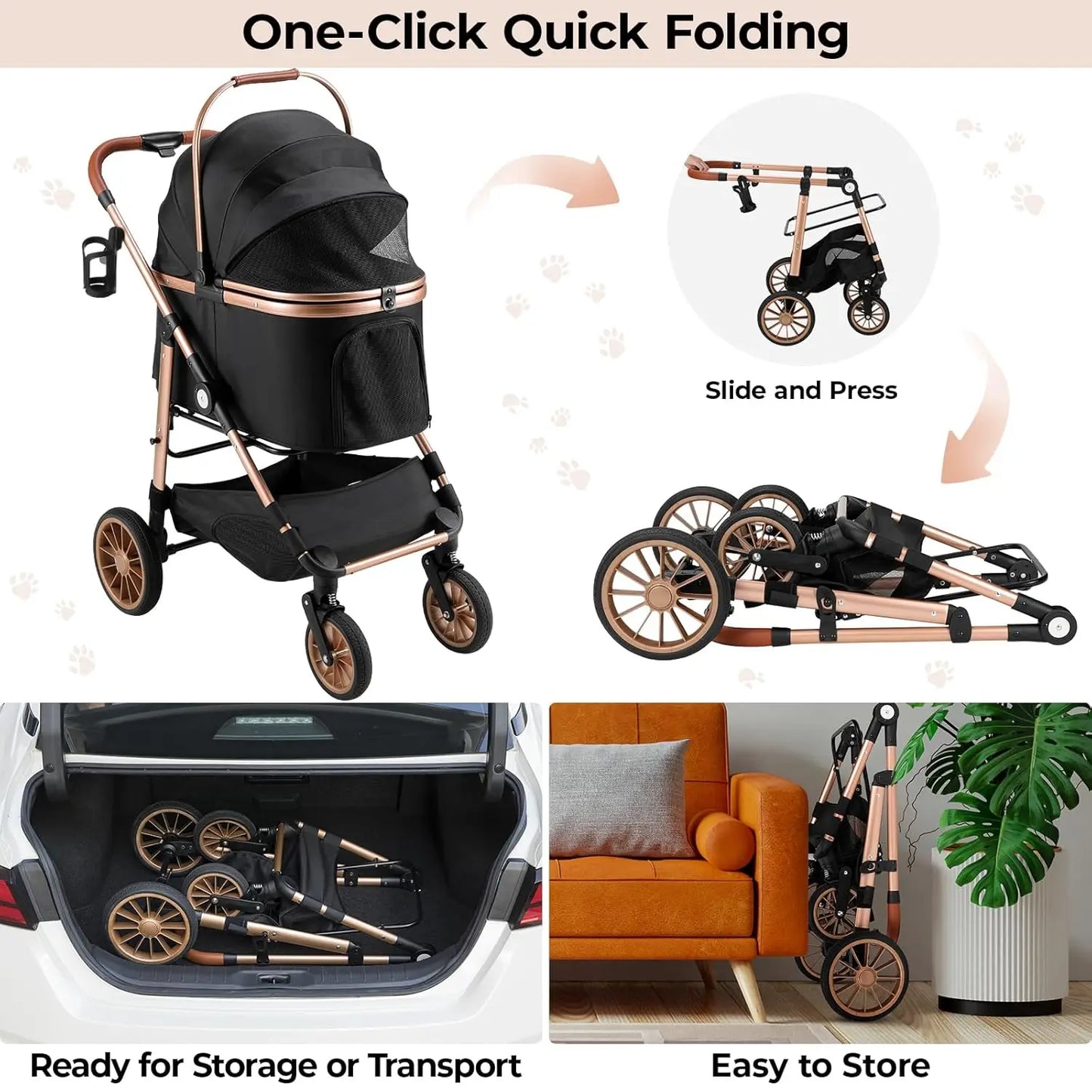 360° High Wheels Transport Foldable Cat and Dog Pet Stroller,  Max. load 25 kg/ 55lbs.