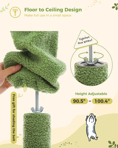 Cactus Cat Tree Tower,  Floor to Ceiling Cat Tower ,Adjustable Height with Cat Condo, Cozy Hammock and Scratching Post
