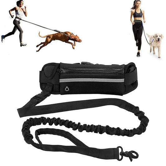 Hands Free Dog Leash for Running, Walking, Reflective Leash with Waist Bag, Retractable Elastic Belt