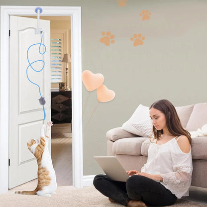 Door Hanging Automatic Retractable Kitten Toys with 3 Catnip Mice