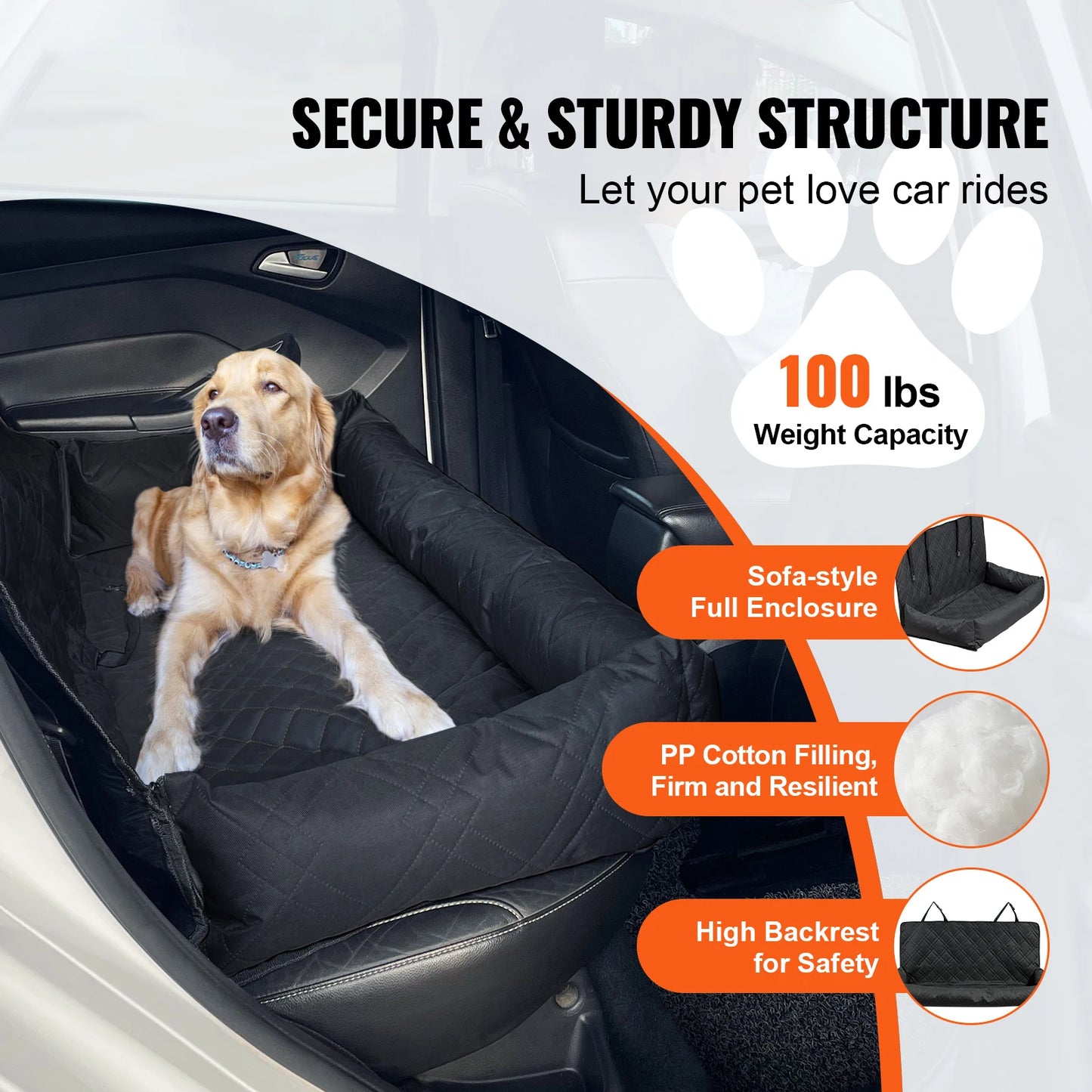 Dog Car Seat Waterproof Dog Booster Seat, Pet Car Seat with Clip-On Safety Leash, Car Bed for Medium or Large Dog