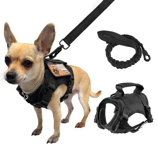 Tactical Puppy Harness Leash Set For Small Dogs, Adjustable Cat or Puppy Harnesses Vest For Training or Walking,