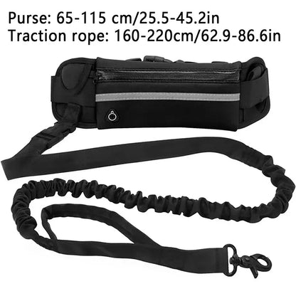 Hands Free Dog Leash for Running, Walking, Reflective Leash with Waist Bag, Retractable Elastic Belt