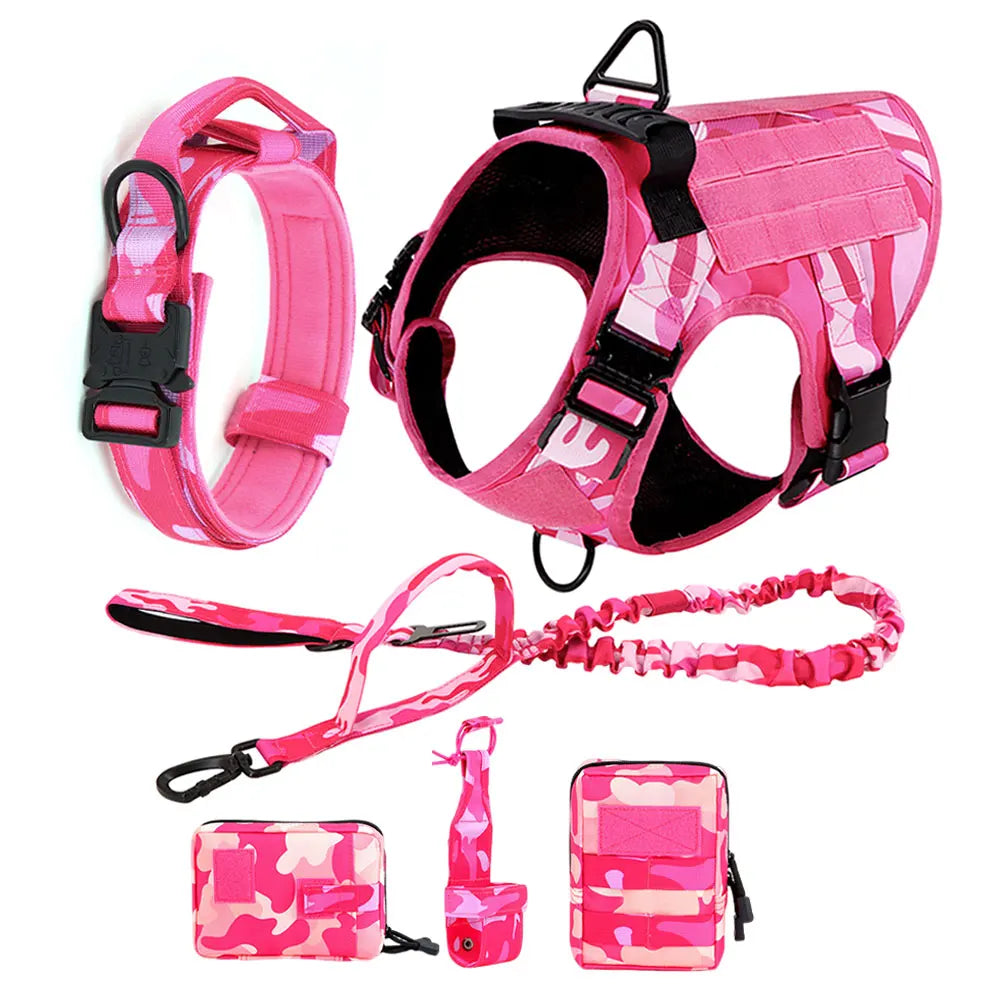 Military Pink Camouflage Dog Harness For Large and Medium Dogs , Adjustable Tactical Training Vest