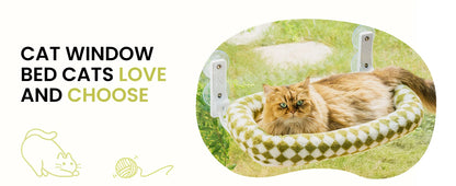 Foldable Cat Window Perch with 4 Strong Suction Cups Cordless Cat Window Hammock Removable Soft Cover White Brown Green