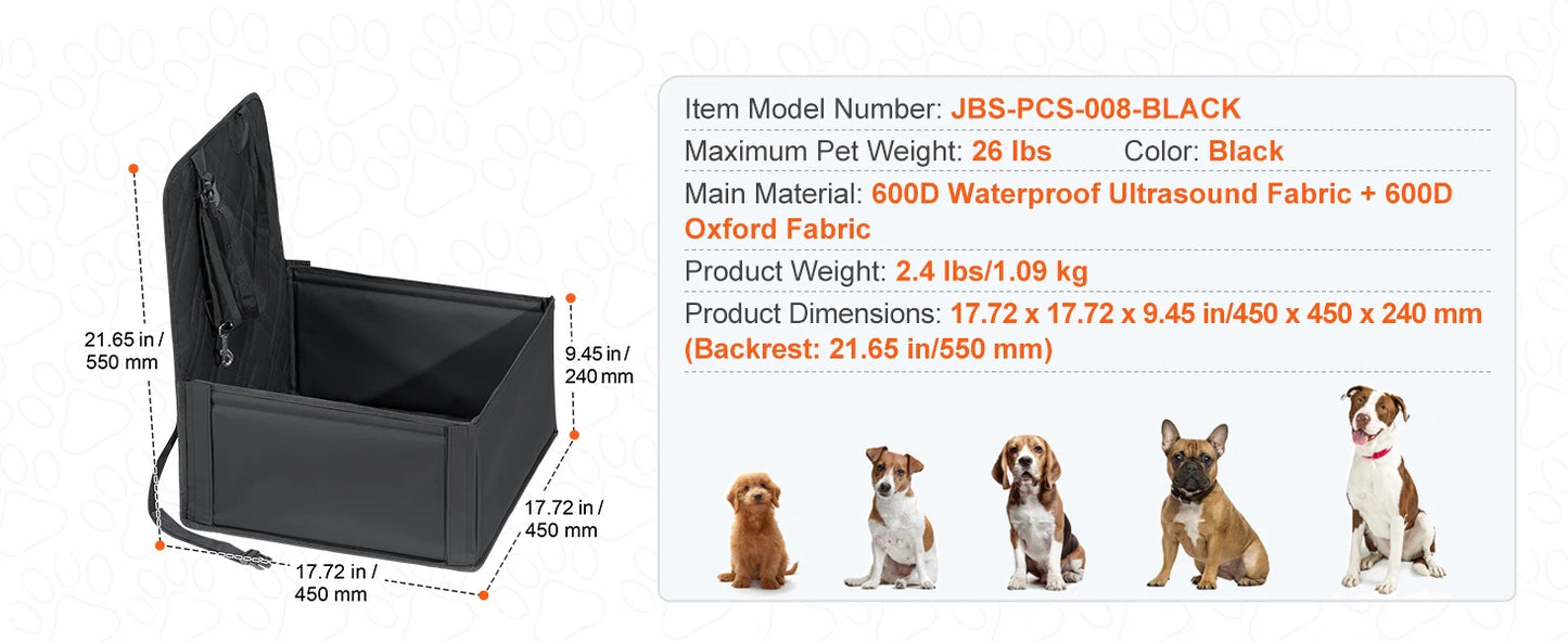 Dog Car Seat Waterproof Dog Booster Seat, Pet Car Seat with Clip-On Safety Leash, Car Bed for Medium or Large Dog