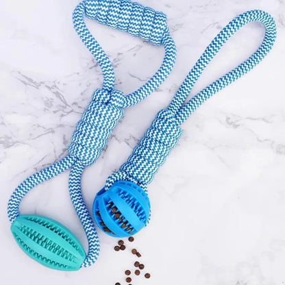 Interactive Dog Treat Ball, 18x13cm, Chew Resistant Rope Toy with Food Dispensing for Mental Stimulation