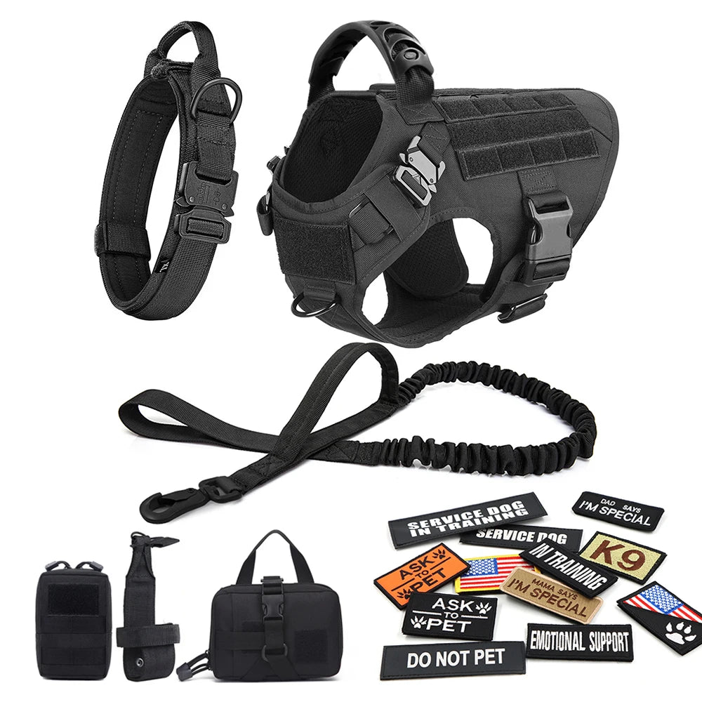 Military Large Dog Harness ,Collar Leash Bags, Patches, Set Pet Malinois Training Vests Tactical Dogs Harnesses Accessories