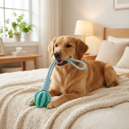 Cotton Rope & Rubber Dog Chew Ball,18x13cm, Durable, for Boredom & Teething