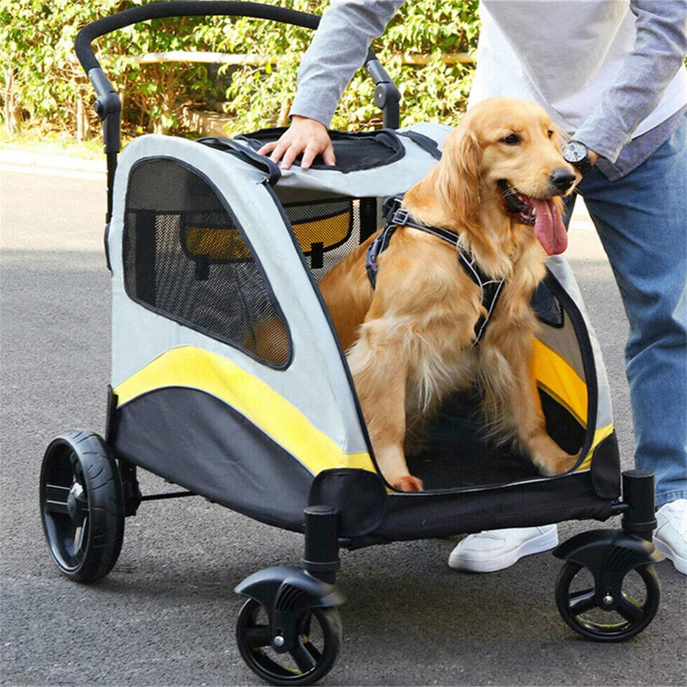 Premium Dog Stroller Pram 4 Wheel Foldable Cart, Pet Jogger Wagon for Small, Medium or Large Dogs
