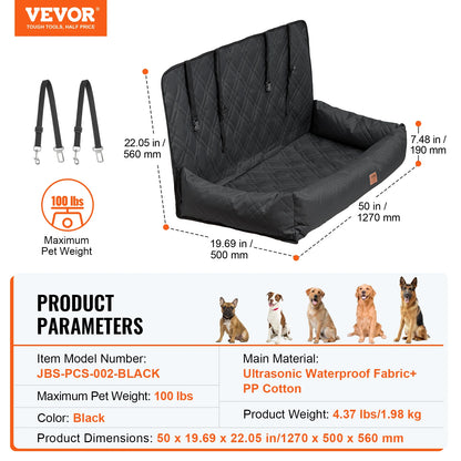 Dog Car Seat Waterproof Dog Booster Seat, Pet Car Seat with Clip-On Safety Leash, Car Bed for Medium or Large Dog