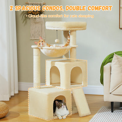 Large Cat Tree for Indoor Cats, Multi-Level Cat Tower with Sisal Scratching Post, 2 Spacious Condo, Cat Scratching Pad