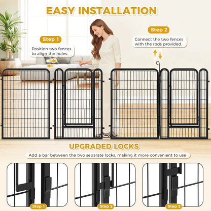 Dog Playpen with Door, Outdoor/Indoor Foldable Metal Pet Fence, Heavy Duty Exercise Pen for Yard, RV Camping