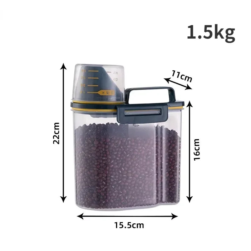 1.5kg/2kg Dog or Cat Food  Plastic Storage Tank with Measuring Cup, Container Moisture-proof Sealed Jar