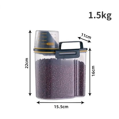 1.5kg/2kg Dog or Cat Food  Plastic Storage Tank with Measuring Cup, Container Moisture-proof Sealed Jar