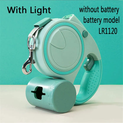Dog Leash With Led Lights and Garbage Bag, Retractable Nylon 5M Traction Rope,