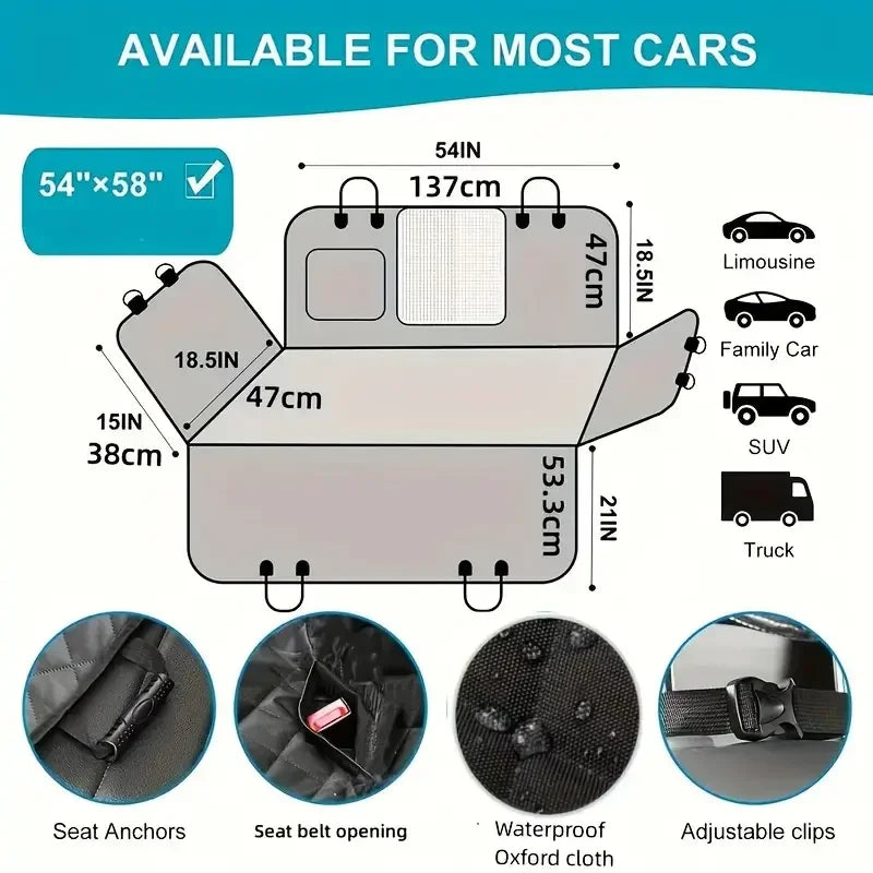 Dog Car Seat Cover for Pets, 100% Waterproof Seat Cover Hammock, Scratch Proof, Nonslip Durable Soft Back Seat Cover for Cars and Trucks