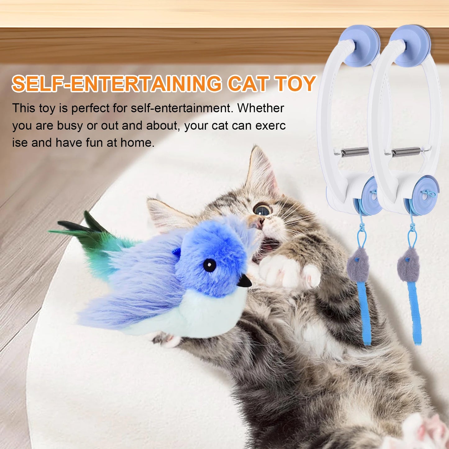 Door Hanging Automatic Retractable Kitten Toys with 3 Catnip Mice