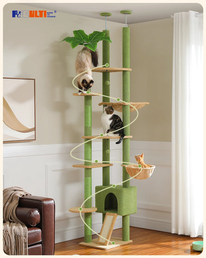 Cactus Cat Tree Tower,  Floor to Ceiling Cat Tower ,Adjustable Height with Cat Condo, Cozy Hammock and Scratching Post