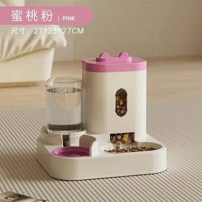 Automatic Feeder Dog or Cat Food Bowl With Water Fountain, Large Capacity Pet Food Storage Dispenser