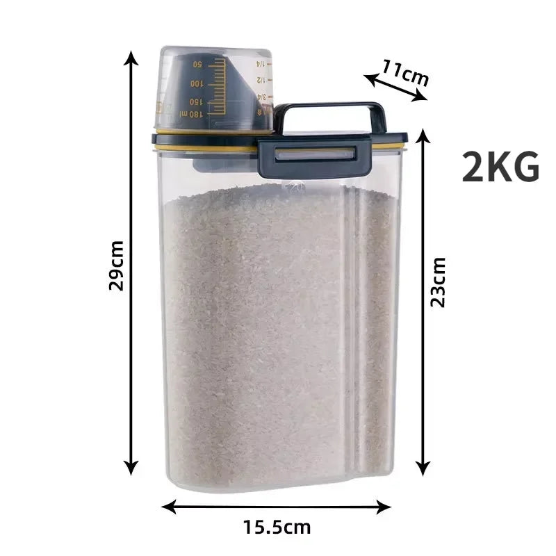 1.5kg/2kg Dog or Cat Food  Plastic Storage Tank with Measuring Cup, Container Moisture-proof Sealed Jar