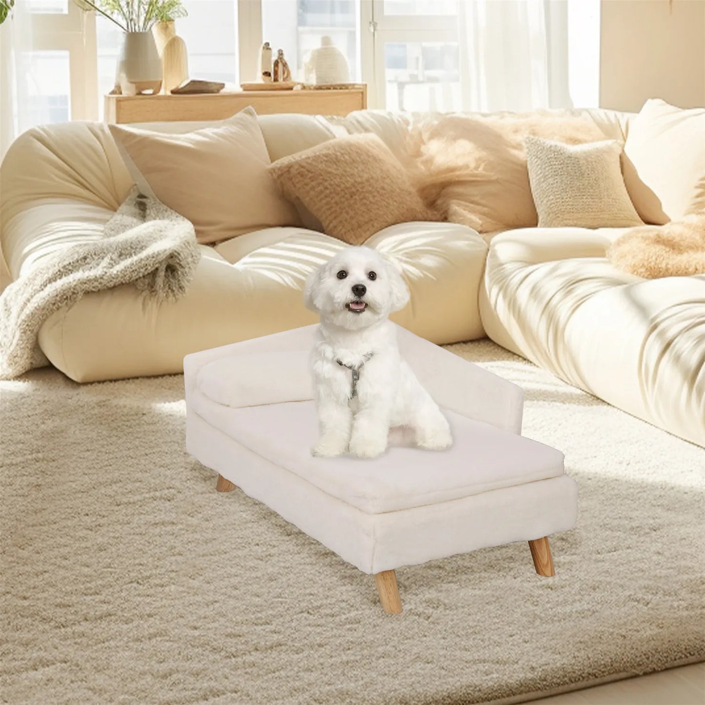 Elevated Pet Bed,Nordic Pet Stool Bed with Cozy Pad, Waterproof, with Sturdy Wood Legs for Small Dog or Kitten