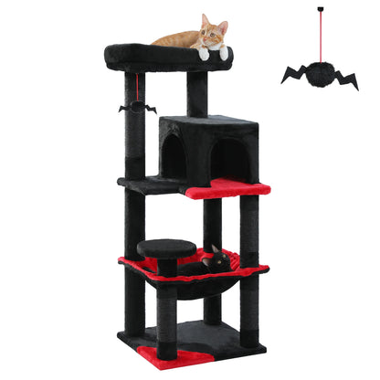 Gothic Cat Tree for Indoor Cats, Tall Cat Tower with Super Large Hammock, Sisal Covered Scratching Post ,Cozy Condo ,Top Perch
