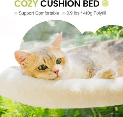 Foldable Cat Window Perch with 4 Strong Suction Cups, Cordless Cat Window Hammock Removable Soft Cover White Brown Green