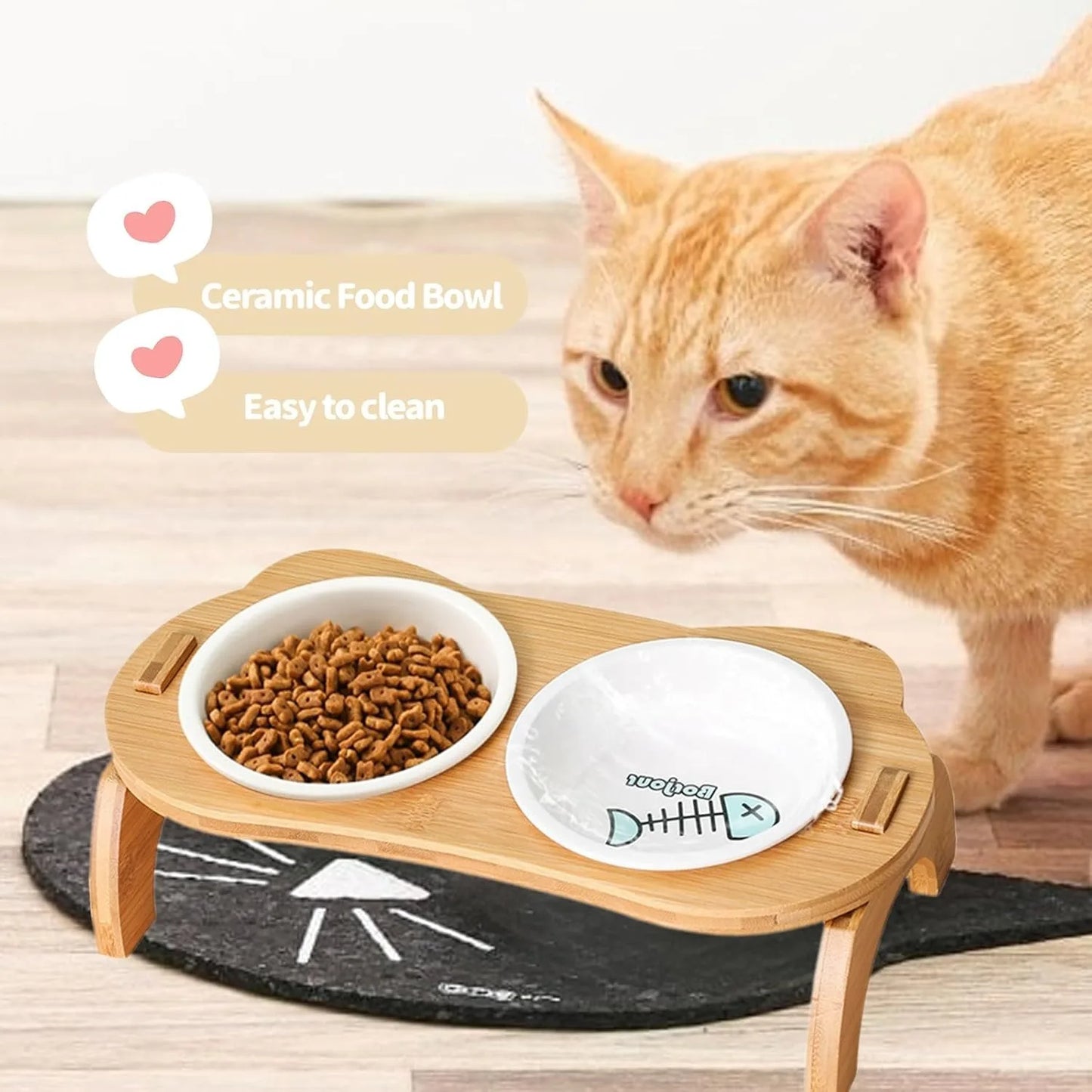 ATUBAN Cat Bowl with Stand,Smavles Cat Food Bowl Anti Vomiting Ceramic Cats Bowls With Stand, 15° Tilted Cats Water Bowl Set