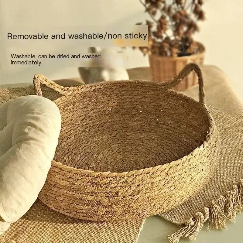 All Seasons Pure hand-woven rattan cat nest,  universal warm pad is removable and washable