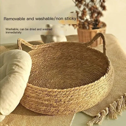 All Seasons Pure hand-woven rattan cat nest,  universal warm pad is removable and washable