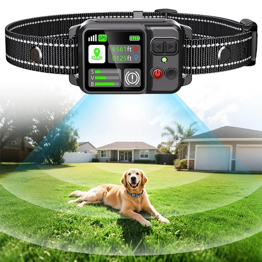 2025 Upgrade Pet GPS Wireless Electronic Fence Dog Fence and Barking Stopper, Dog Trainer Training Electric Shock Collar