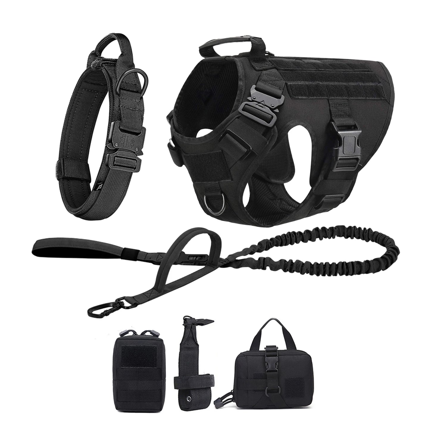 Tactical Dog Harness Collar Leash Molle Pouches For Medium and Large Dogs, Walking Vest Dog Harnesses